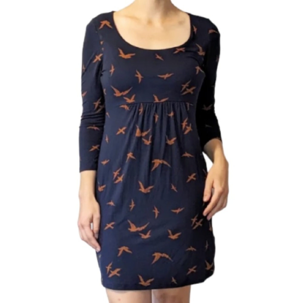 Boden Blue Brown Bird Print Dress